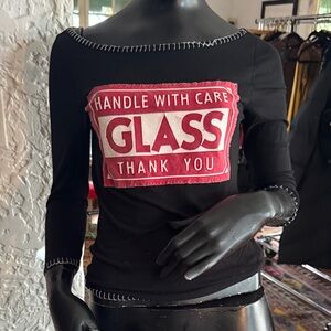 Black Long Sleeve Top with Red Graphic